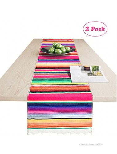 Hxezoc 2 Pack Mexican Table Runner 14 x 84 Inch Mexican Serape Table Runner for Mexican Party Wedding Decorations Fringe Cotton Table Runner