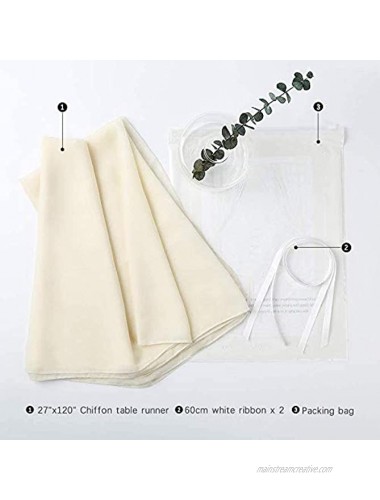 Ivory Chiffon Table Runner 2 Packs 27x120 Inch Chiffon Draping Fabric Long Romantic Wedding Party Table Cover Arch Decoration