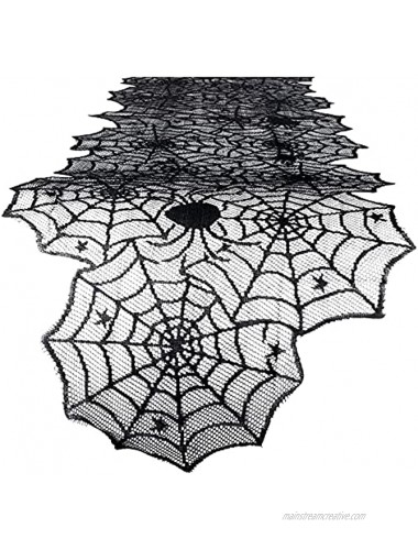 Juvale 2 Pack Spider Web Table Runner for Halloween Lace Material Black,18 x 72 in