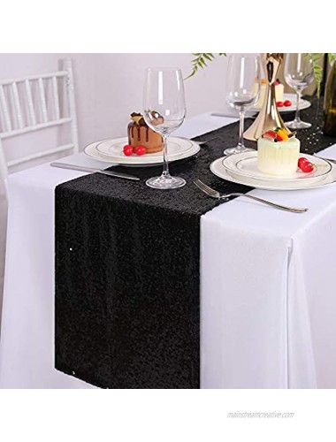 KNGKILQN Black Sequin Table Runner 2PCS 12x110inch Glitter Black Table Runner Sequined Decoration for Party Banquet Birthday Wedding Baby Shower