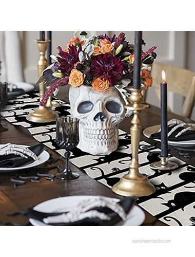 LEEORY Table Runner Halloween Cat Black Stripes 13x72 Inches Farmhouse Vintage Theme Gathering Holiday Indoor Outdoor Dinner Party Decor LA005