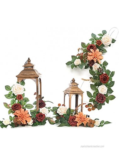 Ling's moment Handcrafted Rose Flower Garland Floral Arrangements Pack of 6 for Wedding Table Centerpieces Floral Runner Lantern Wreath Decorations Terracotta