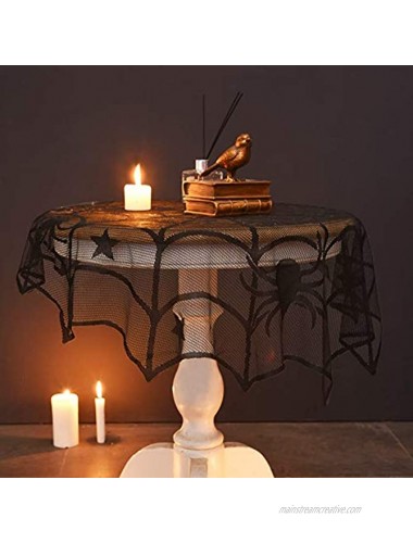 Lulu Home Halloween Table Cover Round Black Spider Web Halloween Table Toppers for Festival Party Decoration