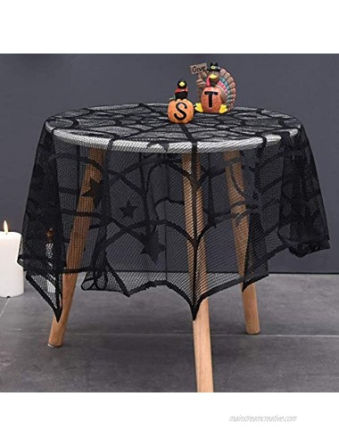 Lulu Home Halloween Table Cover Round Black Spider Web Halloween Table Toppers for Festival Party Decoration