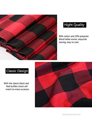 LuoluoHouse Buffalo Checked Plaid Table Runner 2 Pack 13x84 Inch Black and Red Tabletop Christmas Gathering Table Setting Decorations for Party