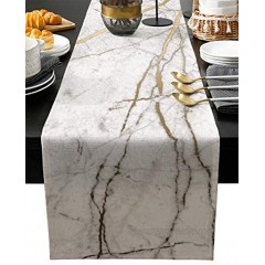 Marble Table Runner-Cotton linen-Long 90 inche White Gray Gold Dresser Scarves,Texture Tablerunner for Kitchen Coffee Dining Sofa End Table Bedroom Home Living Room,Scarfs Decor for Holiday Dinner