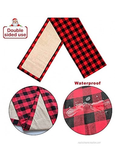 Nackiy Double-Side Christmas Table Runner Burlap&Cotton Buffalo Plaid Reversible Check Home Christmas Decorations Table Runner for Christmas Holiday Birthday Party TableRed & Black 14 x 72 Inch