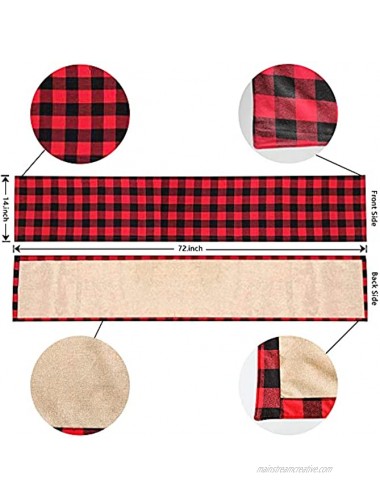 Nackiy Double-Side Christmas Table Runner Burlap&Cotton Buffalo Plaid Reversible Check Home Christmas Decorations Table Runner for Christmas Holiday Birthday Party TableRed & Black 14 x 72 Inch
