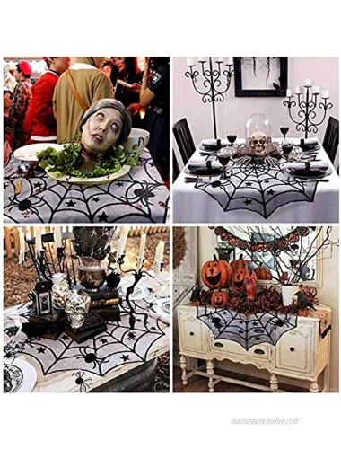 Orgrimmar 35 PCS Halloween Decorations Set Include Lace Spider Web Table Runner Round Lace Table Cover Fireplace Scarf Cover and 32 Pieces 3D Bats Wall Sticker Decal