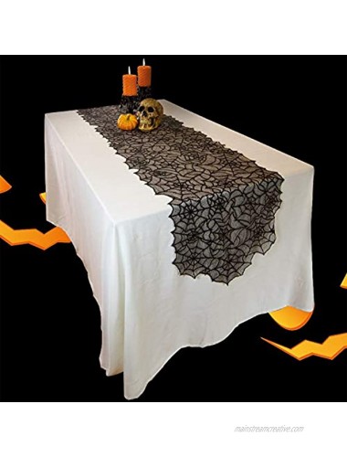 Orgrimmar 35 PCS Halloween Decorations Set Include Lace Spider Web Table Runner Round Lace Table Cover Fireplace Scarf Cover and 32 Pieces 3D Bats Wall Sticker Decal