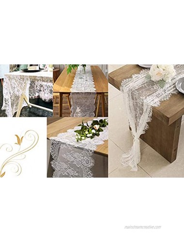 OurWarm 120in x 14in Vintage Wedding Lace Overlay Table Runner White Floral Lace Table Runners Chair Sash for Rustic Chic Boho Wedding Table Decor Baby & Bridal Shower Party Decor