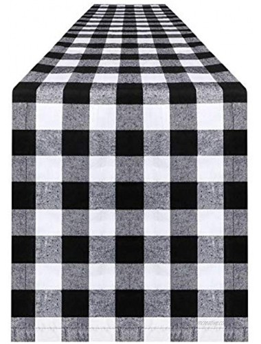 OurWarm 14 x 108 Inch Buffalo Check Table Runner Cotton Polyester Black and White Buffalo Plaid Table Runner for Family Dinner Indoor Outdoor Parties Farmhouse Thanksgiving Christmas & Gathering