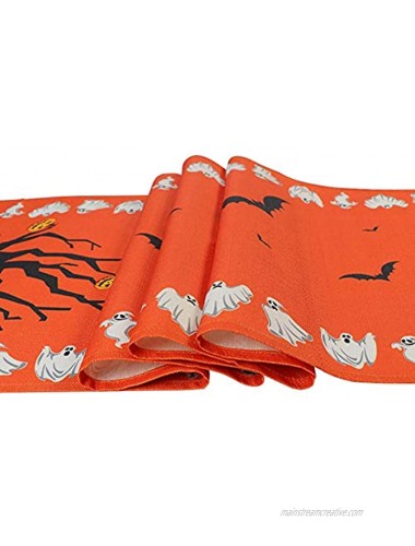 OurWarm Halloween Table Runner Linen Bats Table Cover Pumpkin and Ghost Table Runner for Halloween Table Decorations and Scary Movie Nights 16 × 74 Inch