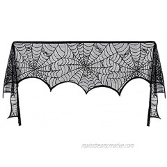 Pangda Halloween Cobweb Fireplace Scarf Mantle Scarf Spider Web Decorations Black Mantle Scarves Cover Lace Runner for Halloween Christmas Party Door Window Decoration 18 x 96 inch