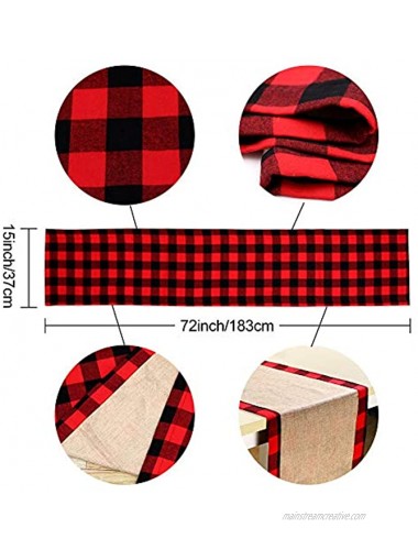 PartyTalk Christmas Table Runner Red Black Cotton Buffalo Check Plaid and Burlap Double Sided Table Runner for Holiday Winter Home Decorations 14 x 72 Inch