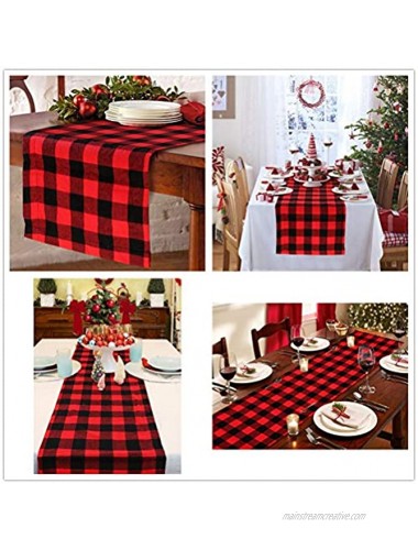 PartyTalk Christmas Table Runner Red Black Cotton Buffalo Check Plaid and Burlap Double Sided Table Runner for Holiday Winter Home Decorations 14 x 72 Inch