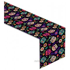 Pudodo Linen Day of The Dead Table Runner Dia De Los Muertos Sugar Skull Mexico Fireplace Kitchen Dining Room Home Decoration