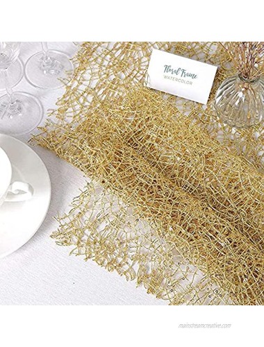 QueenDream 2 Pack 12 x 80 Inches Gold Sequin Mesh Table Runner Home Table Decor Table Line for Rustic Party Wedding Decorations Mesh Roll