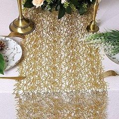 QueenDream 2 Pack 12 x 80 Inches Gold Sequin Mesh Table Runner Home Table Decor Table Line for Rustic Party Wedding Decorations Mesh Roll