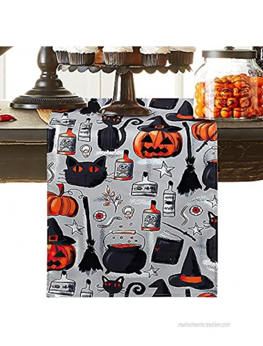 QueenDream Halloween Table Runner Washable Wrinkle Resistant Pumpkin Table Runner for Dining Table Holiday Party Decorations 13x84 inches