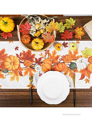 Ruisita Thanksgiving Table Runner 73 x 12 Inches Fall Maple Leaves Pumpkin Table Cloth Runner Polycotton Autumn Harvest Tablerunners for Thanksgiving Parties Decoration Fall Wedding Decorations