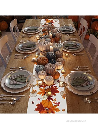 Ruisita Thanksgiving Table Runner 73 x 12 Inches Fall Maple Leaves Pumpkin Table Cloth Runner Polycotton Autumn Harvest Tablerunners for Thanksgiving Parties Decoration Fall Wedding Decorations