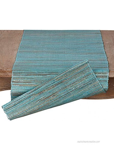 SARO LIFESTYLE Melaya Collection Shimmering Woven Nubby Water Hyacinth Table Runner 16 x 72 Turquoise