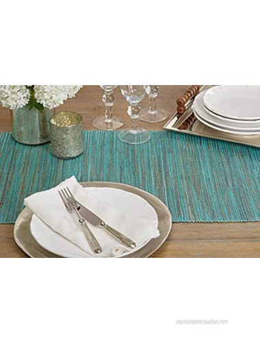SARO LIFESTYLE Melaya Collection Shimmering Woven Nubby Water Hyacinth Table Runner 16 x 72 Turquoise