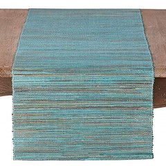 SARO LIFESTYLE Melaya Collection Shimmering Woven Nubby Water Hyacinth Table Runner 16" x 72" Turquoise