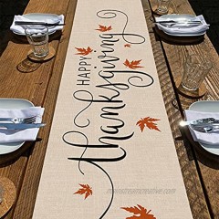 Seliem Happy Thanksgiving Decorative Table Runner Give Thanks Tabletop Scarf Home Kitchen Maple leaves Decor Sign Seasonal Fall Autumn Farmhouse Rustic Burlap Dining Decorations Party Supply 13 X 72