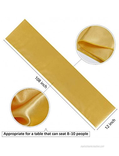 Set of 5 Satin Table Runners Gold 12x108 inch Table Runner for Party Wedding Reception Banquet Decoration Bright Silk Smooth Fabric Spring Party Chair Sashes Bows