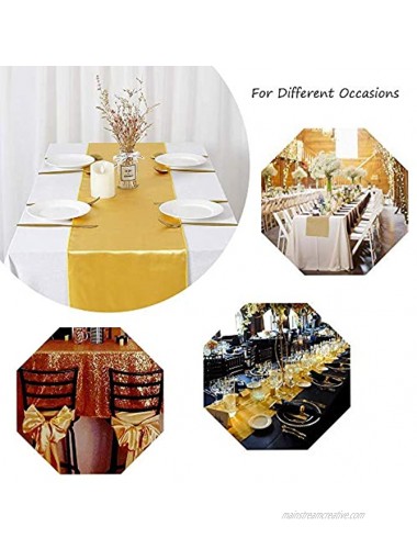 Set of 5 Satin Table Runners Gold 12x108 inch Table Runner for Party Wedding Reception Banquet Decoration Bright Silk Smooth Fabric Spring Party Chair Sashes Bows