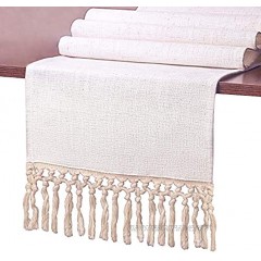 SevenFish Farmhouse Table Runner Natural Cotton Woven Boho Table Runner with Tassels for Bohemian Wedding Party Holiday Home Dining Table Decor 12 x 108 inch
