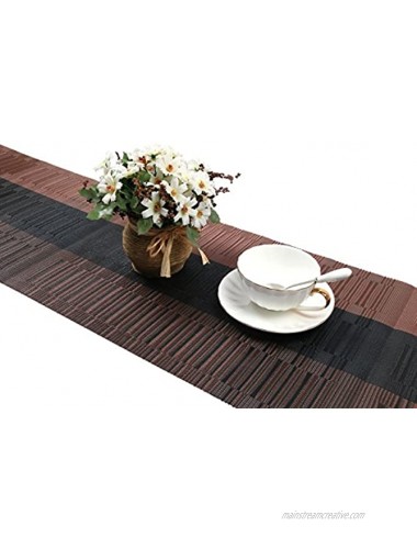 SHACOS Woven Vinyl Table Runner for Indoor Outdoor Runner Table Mats 54 x 12 inch Wipe Clean Non Slip Ombre Coffee and Black