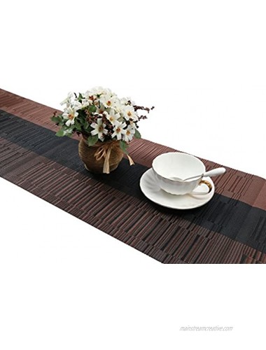 SHACOS Woven Vinyl Table Runner for Indoor Outdoor Runner Table Mats 54 x 12 inch Wipe Clean Non Slip Ombre Coffee and Black