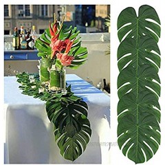tianyg Artificial Palm Leaves Table Runner,13.8 x 11.4inch,Wedding Hawaiian Luau Theme Party Supplies Table Decoration Summer Party 12pcs