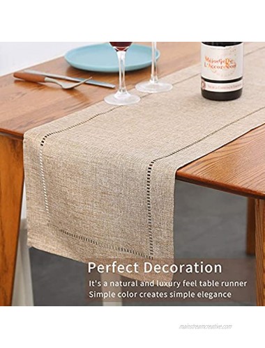 Tosewever Decorative Linen Table Runner Farmhouse Style Tabletop Collection 14 x 72 Inches Table Runners for Everyday Dining Wedding Party Holiday Home Decor 14 x 72 Light Coffee Straight