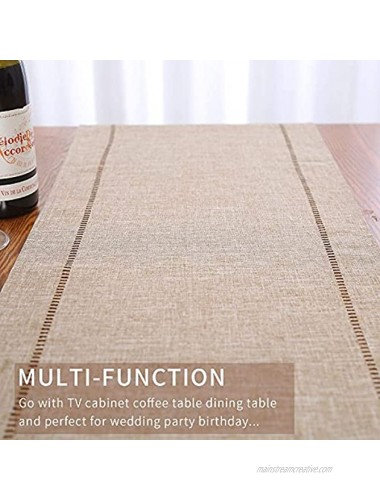 Tosewever Decorative Linen Table Runner Farmhouse Style Tabletop Collection 14 x 72 Inches Table Runners for Everyday Dining Wedding Party Holiday Home Decor 14 x 72 Light Coffee Straight