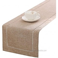 Tosewever Decorative Linen Table Runner Farmhouse Style Tabletop Collection 14 x 72 Inches Table Runners for Everyday Dining Wedding Party Holiday Home Decor 14" x 72" Light Coffee Straight