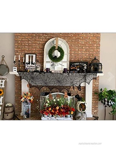 UMARDOO Halloween Fireplace Decorations,Fireplace Mantle Scarf Cover and Table Cloth,Black Lace Spider Web for Table,Door,Window and Fireplace Decoration