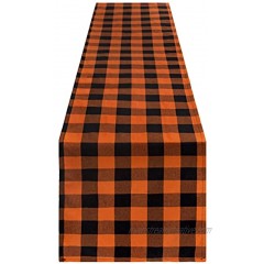 Unves Halloween Buffalo Plaid Table Runner 14x72 Inch Fall Halloween Table Runner Black and Orange Buffalo Check Table Runner Cotton for Indoor Outdoor Parties Family Dining Thanksgiving Decor