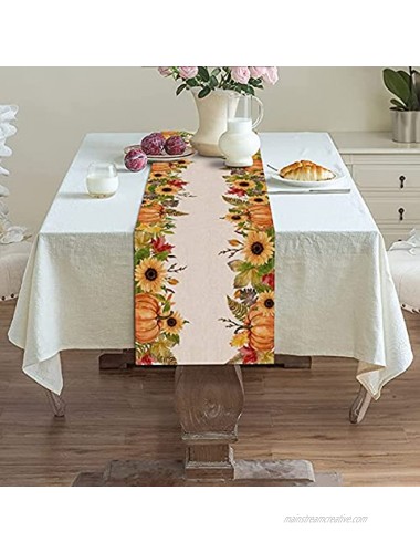 Vohado Pumpkin Sunflower Fall Table Runner Linen Maple Leaves Autumn Kitchen Dining Home Farmhouse Holiday Party Decorations