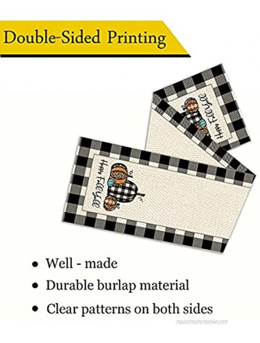 WHOMEAF Happy Fall Y'all Burlap Table Runner,Buffalo Check Plaid Pumpkin Farmhouse Double Sided Dining Table Runners for Home Party 13 x 72 Inches Long