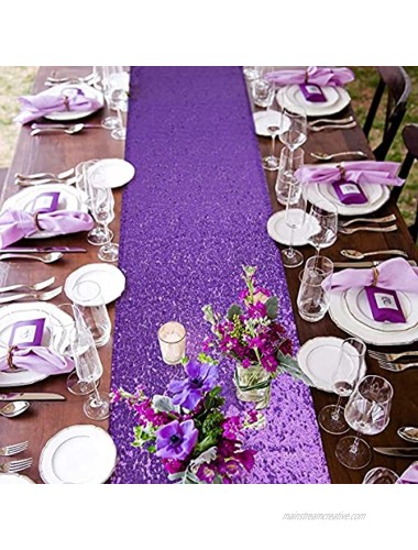 yuboo Purple Table Runners 2 Pack Glitter Sequin 12''x108'' Table Cloth Party Supplies for Birthday Graduation Wedding Mardi Gras Party Bridal Baby Shower Christmas