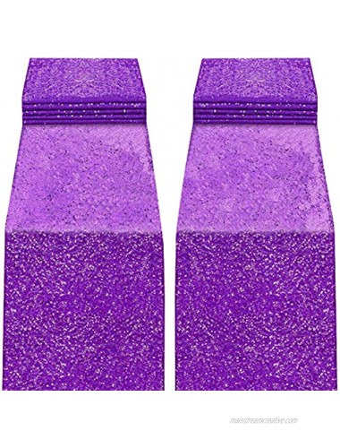 yuboo Purple Table Runners 2 Pack Glitter Sequin 12''x108'' Table Cloth Party Supplies for Birthday Graduation Wedding Mardi Gras Party Bridal Baby Shower Christmas