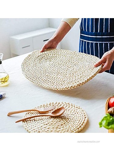 6 Pack Woven Placemats,Round Corn Husk Weave Placemat Braided Rattan Tablemats 11.8”