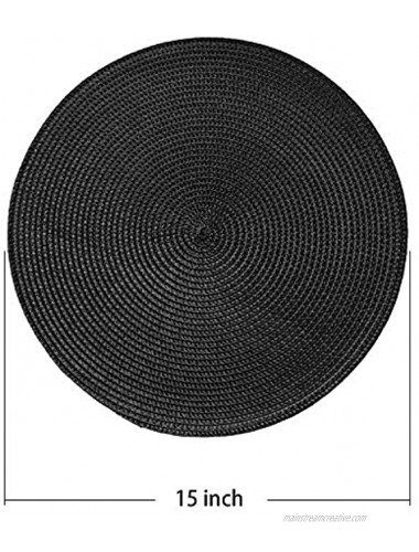 AHHFSMEI Round Braided Placemats 15 Inch Round Table Mats for Dining Tables Polypropylene Woven Heat Resistant Place mats Set of 6 Black