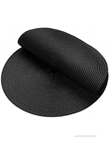 AHHFSMEI Round Braided Placemats 15 Inch Round Table Mats for Dining Tables Polypropylene Woven Heat Resistant Place mats Set of 6 Black