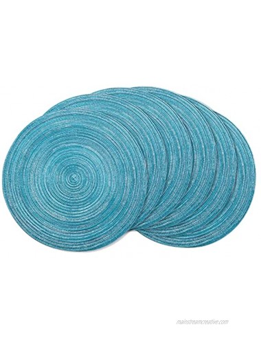 AHHFSMEI Round Placemats Set of 6 Round Braided Place mats 15 Inch Table Mats for Dining Tables Washable Heat Resistant Place mats for Party BBQ Christmas and Everyday Use Blue Silver