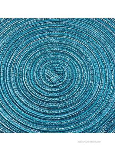 AHHFSMEI Round Placemats Set of 6 Round Braided Place mats 15 Inch Table Mats for Dining Tables Washable Heat Resistant Place mats for Party BBQ Christmas and Everyday Use Blue Silver